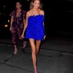 Martha Hunt in a Blue Dress Night Out in New York 04/28/2019