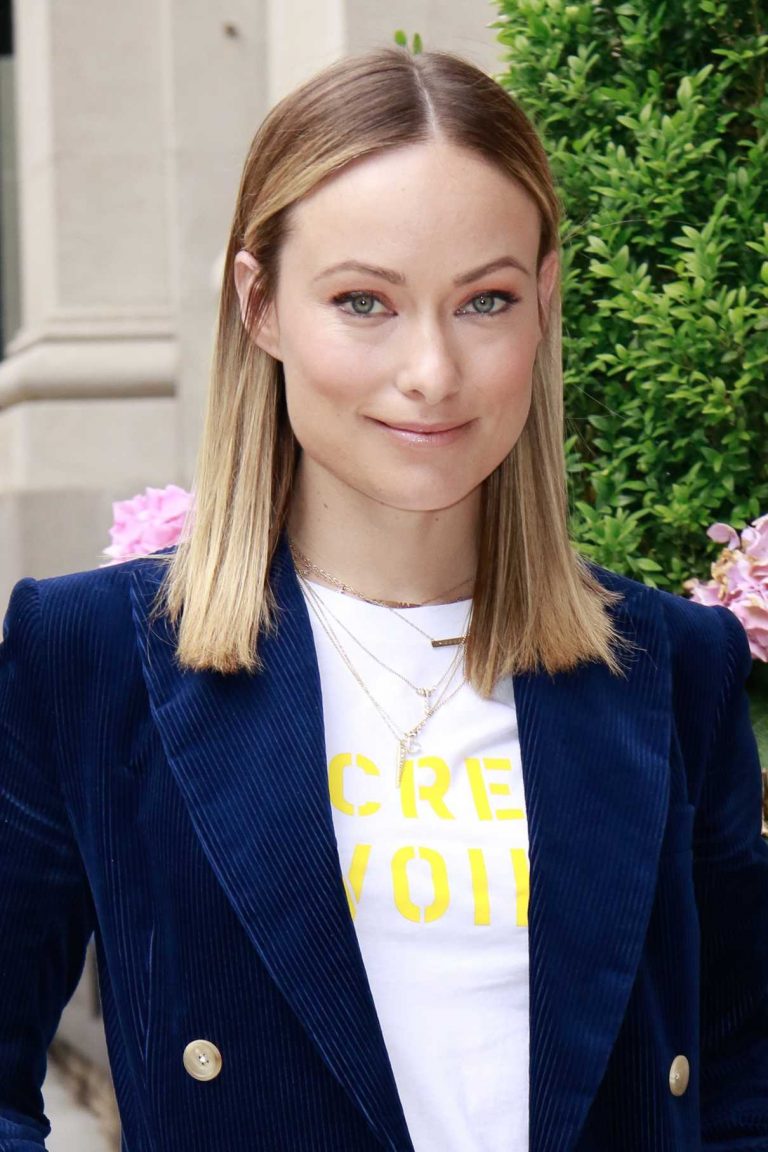 Olivia Wilde in a Blue Suit Arrives at the BuzzFeed Studios in NYC 05