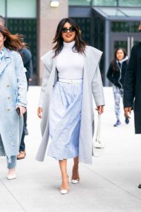 Priyanka Chopra in a Gray Coat