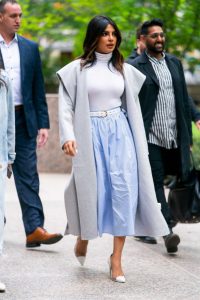 Priyanka Chopra in a Gray Coat