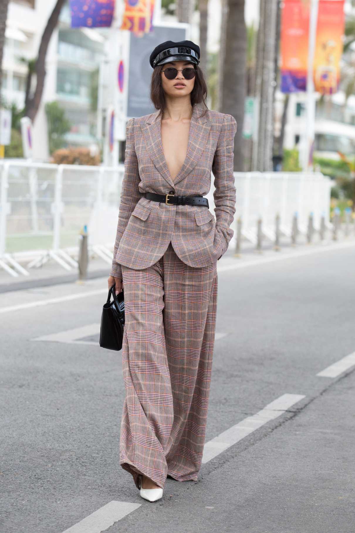 Shanina Shaik in a Plaid Suit