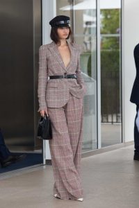 Shanina Shaik in a Plaid Suit