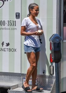 Christina Milian in a White Ripped Tee
