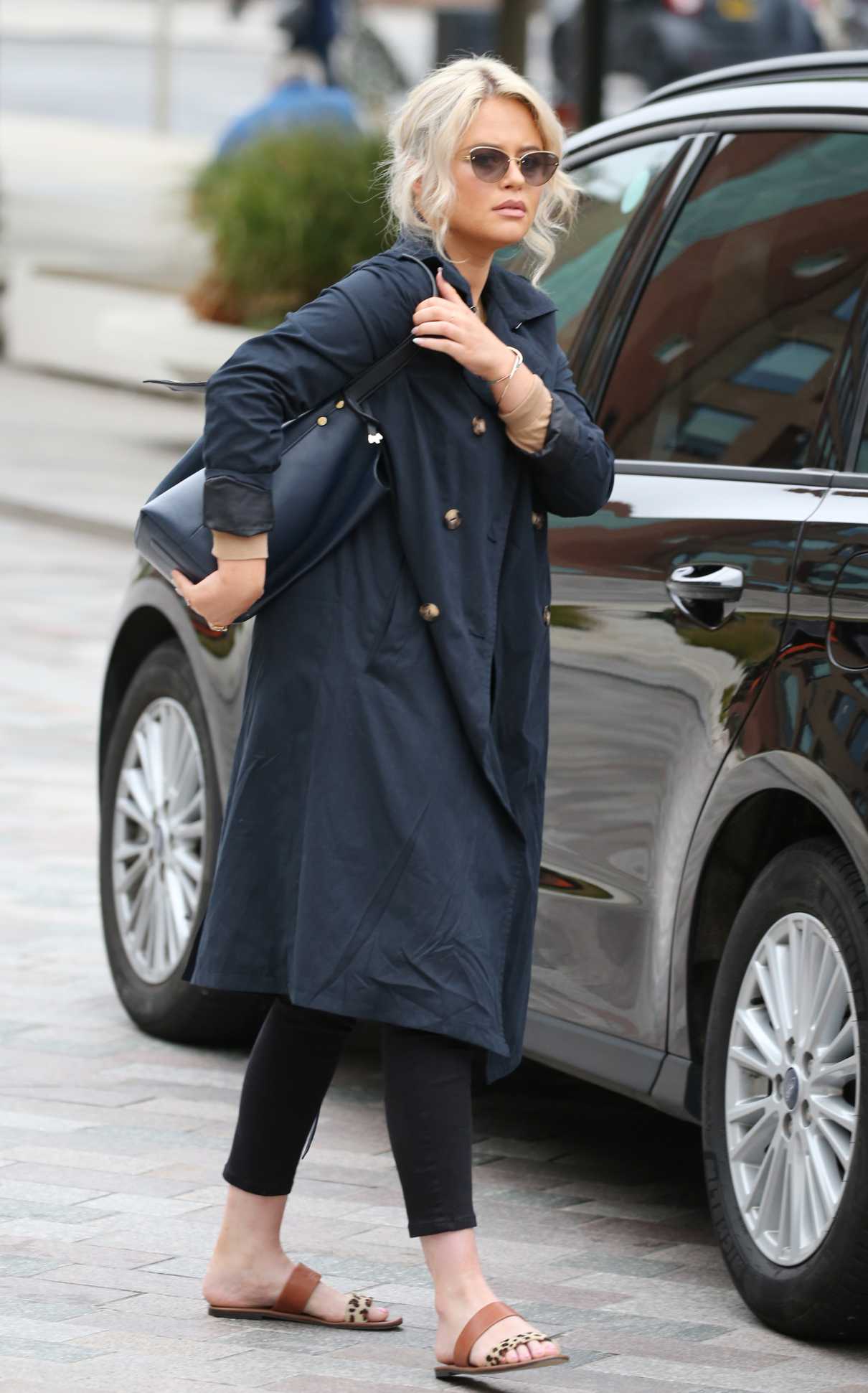 Emily Atack in a Blue Trench Coat