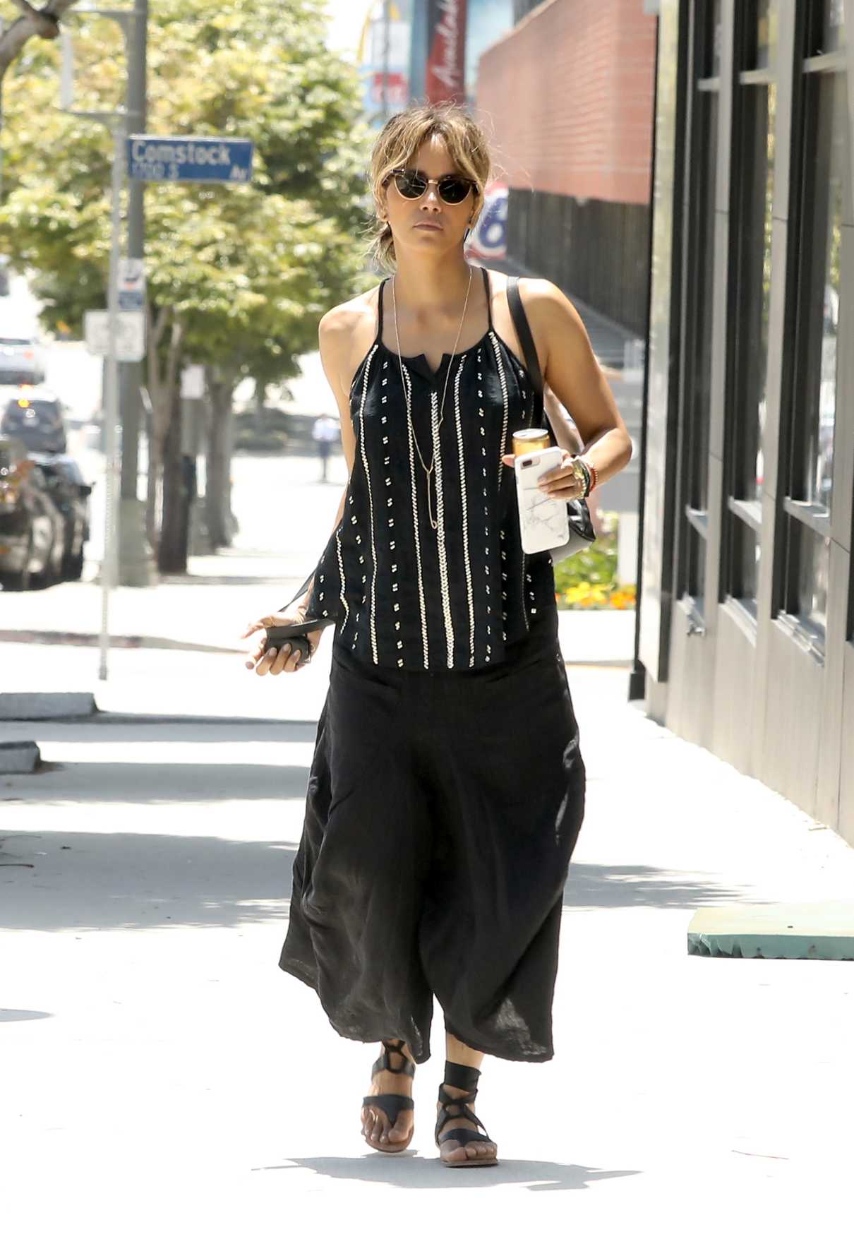 Halle Berry in a Black Blouse Heads to a Business Meeting in Los