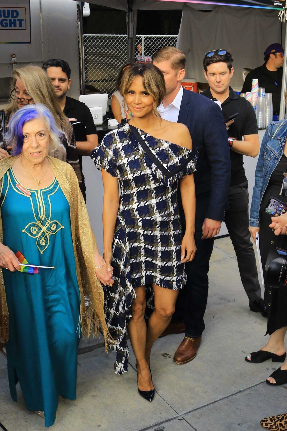 Halle Berry in a Plaid Dress
