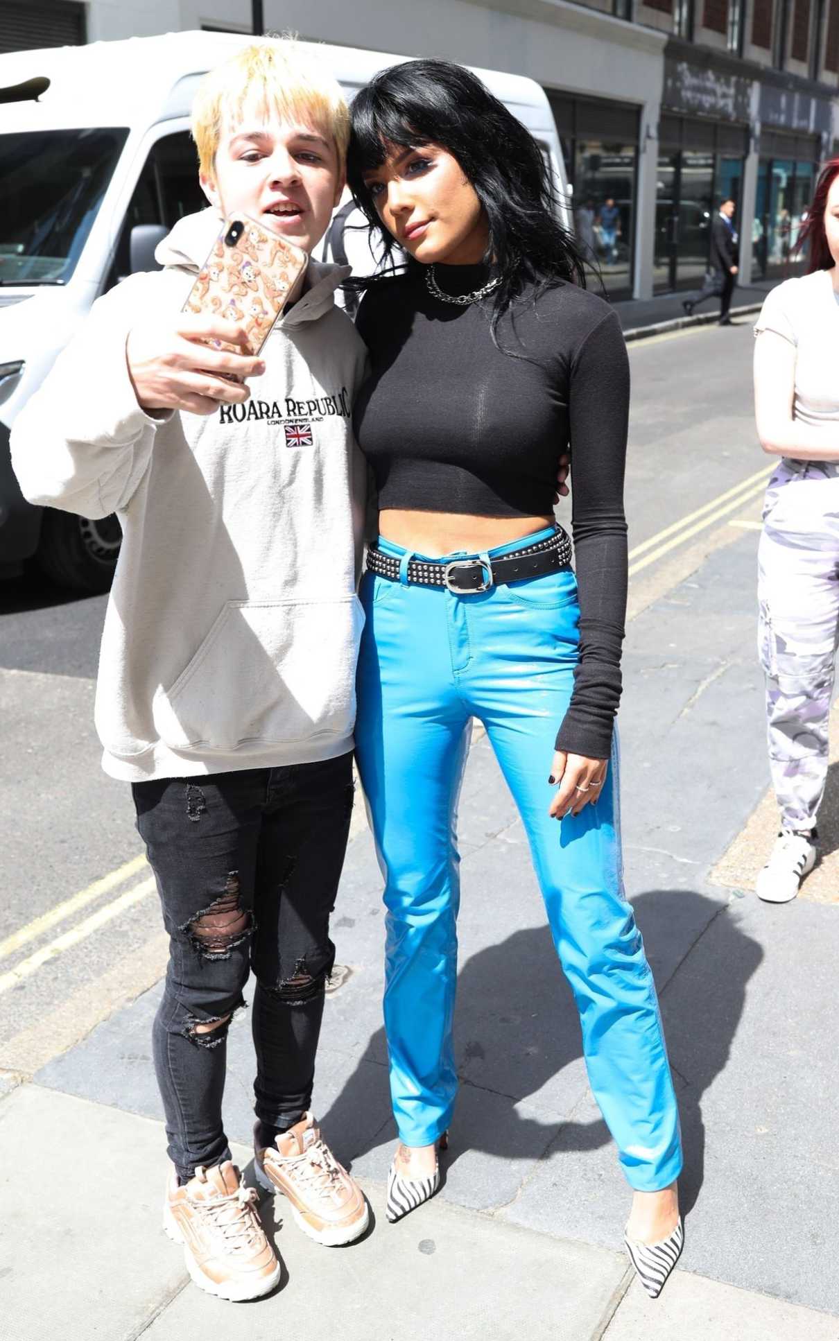 Halsey in an Electric Blue Trousers Arrives at KISS FM Studios in