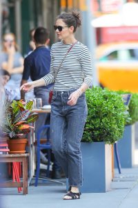 Katie Holmes in a Striped Long Sleeves T-Shirt