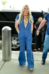 Kesha in a Blue Denim Jumpsuit