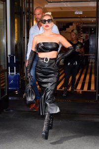 Lady Gaga in a Black Leather Bra