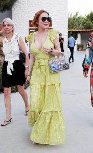 Lindsay Lohan in a Yellow Dress