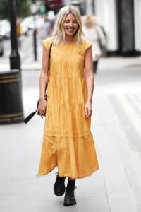Mollie King in a Yellow Dress