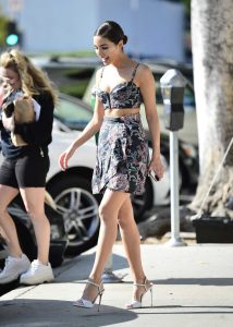 Olivia Culpo in a Floral Print Skirt
