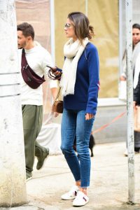 Alessandra Ambrosio in a Blue Sweater
