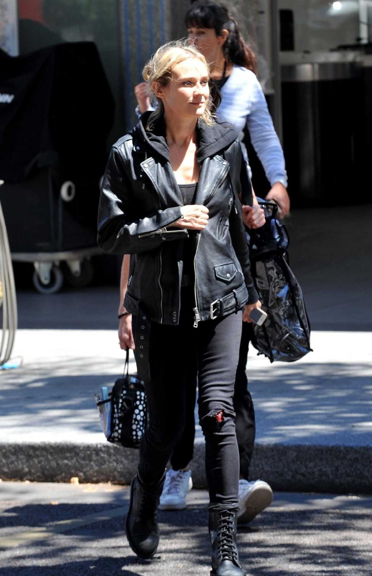 Diane Kruger in a Black Leather Jacket