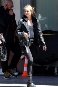 Diane Kruger in a Black Leather Jacket