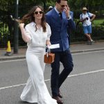 Felicity Jones in a White Pants Arrives at 2019 Wimbledon Tennis Championships in London 07/08/2019
