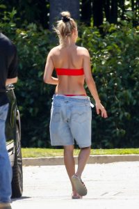 Hailey Baldwin in a Red Bikini Top