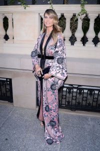 Heidi Klum in a Pink Floral Cardigan