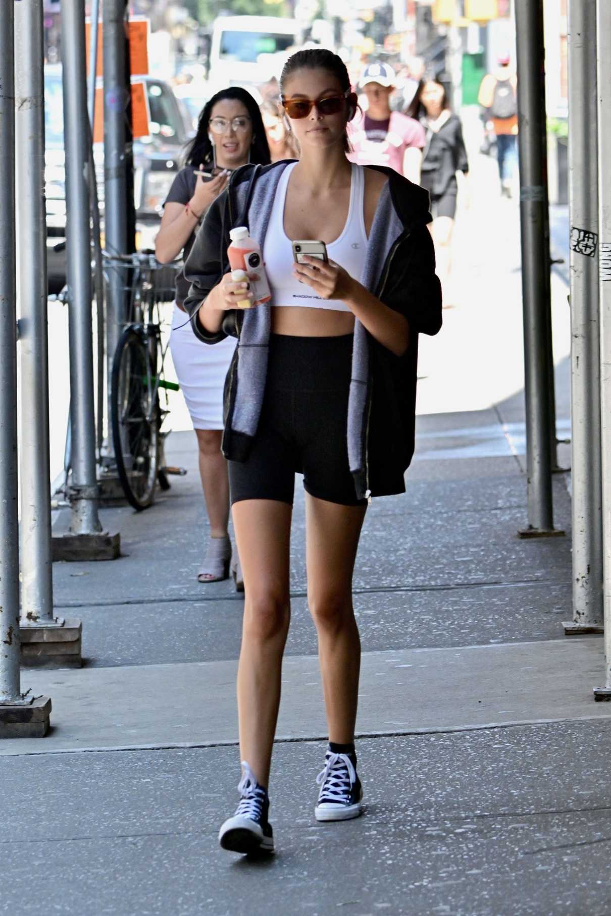 Kaia Gerber in a Black Hoody