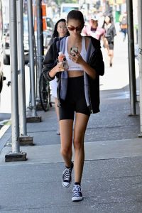 Kaia Gerber in a Black Hoody