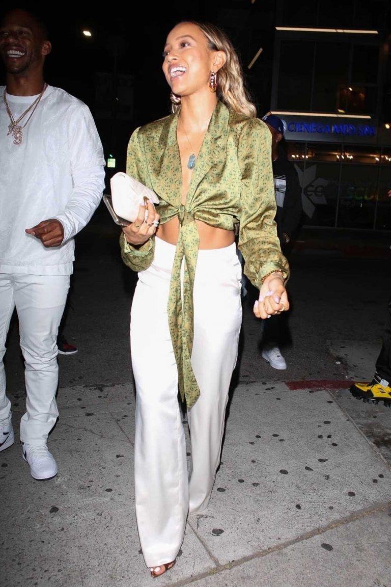 Karrueche Tran in a White Pants Arrives at the Nice Guy Night Club in