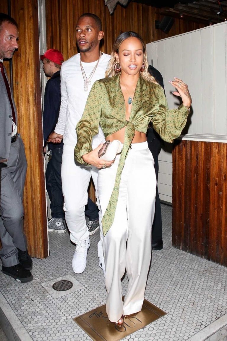 Karrueche Tran in a White Pants Arrives at the Nice Guy Night Club in