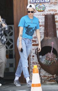 Kristen Stewart in a Blue Tee