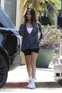 Madison Beer in a Gray Hoody
