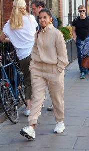 Naomi Scott in a Beige Suit