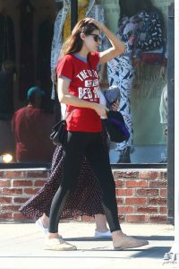 Alexandra Daddario in a Red Tee