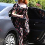 Christina Hendricks in a Black Floral Dress Was Seen Out in Brentwood 08/11/2019