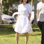 Crystal Reed in a White Dress Was Seen Out in Los Angeles 08/12/2019