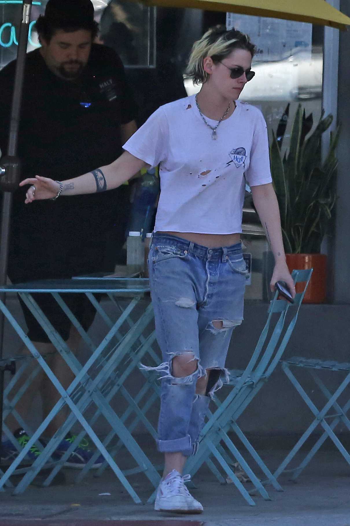 Kristen Stewart in a White Ripped Tee