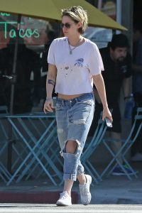 Kristen Stewart in a White Ripped Tee