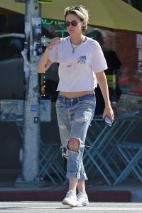 Kristen Stewart in a White Ripped Tee