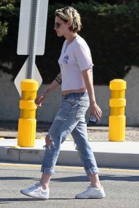 Kristen Stewart in a White Ripped Tee