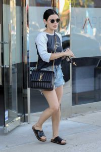 Lucy Hale in a Blue Daisy Duke Shorts