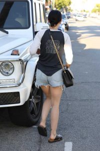 Lucy Hale in a Blue Daisy Duke Shorts