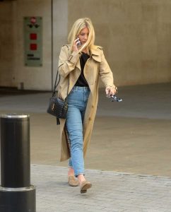 Mollie King in a Beige Trench Coat