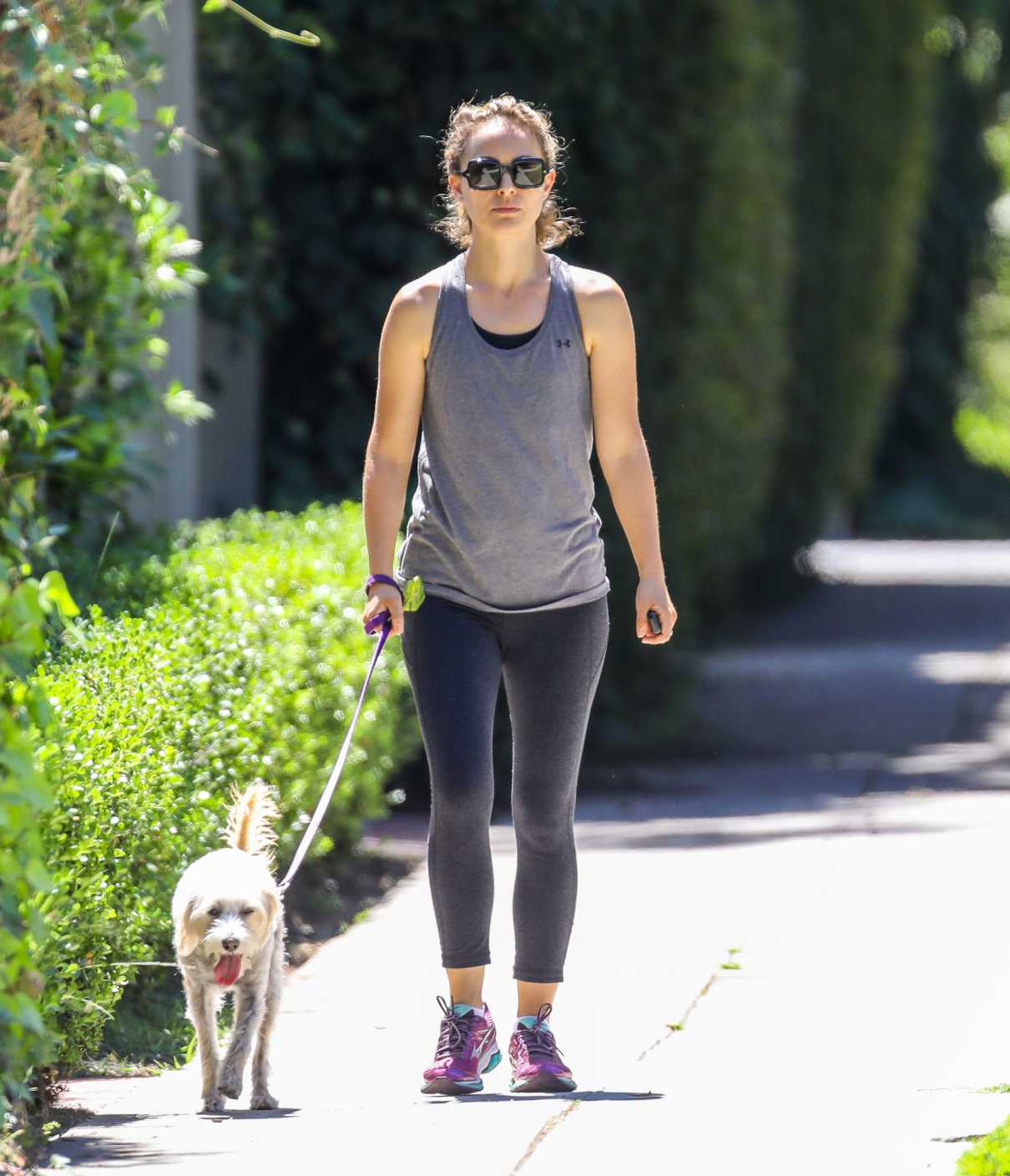 Natalie Portman in a Gray Tank Top Was Seen Out with Her Pup Charlie in ...
