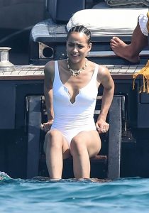 Nathalie Emmanuel in a White Swimsuit