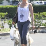 Nicollette Sheridan in a Gray Leggings Walks Her Dog Out in Calabasas 08/08/2019