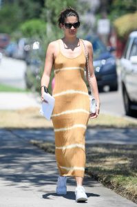 Sara Sampaio in an Orange Sundress