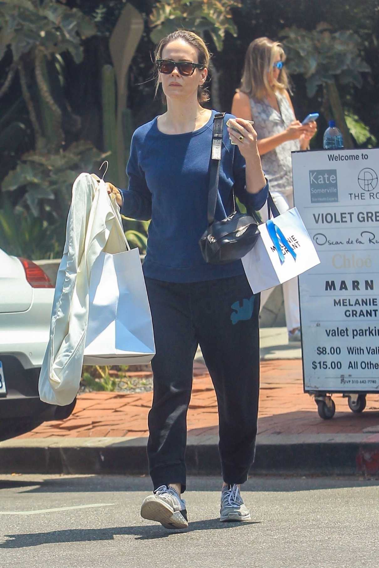 Sarah Paulson in a Blue Long Sleeves T-Shirt