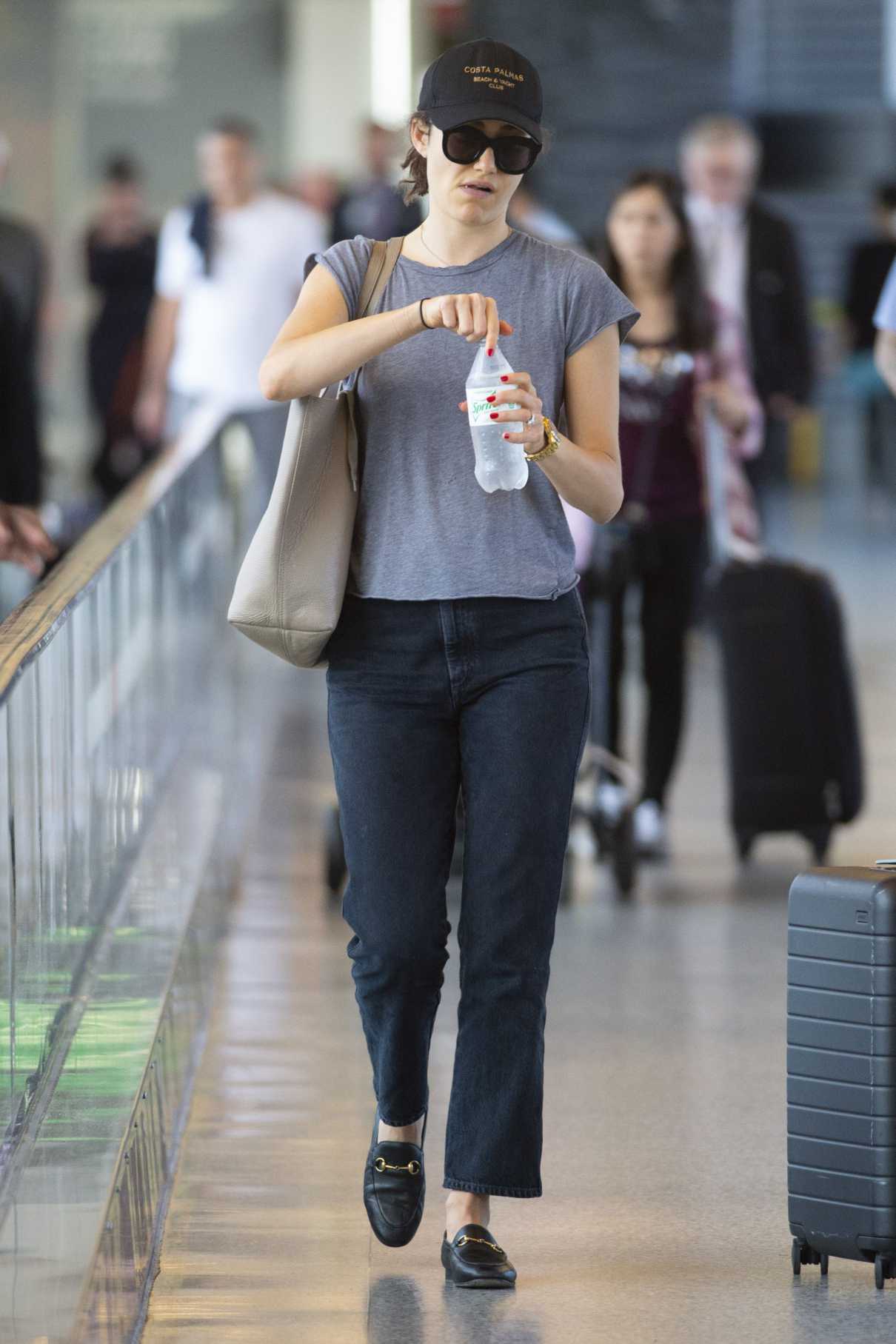 Emmy Rossum in a Gray Tee