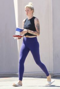 Ireland Baldwin in a Purple Leggings