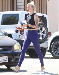 Ireland Baldwin in a Purple Leggings