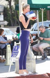 Ireland Baldwin in a Purple Leggings