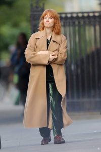 Jessica Chastain in a Beige Coat